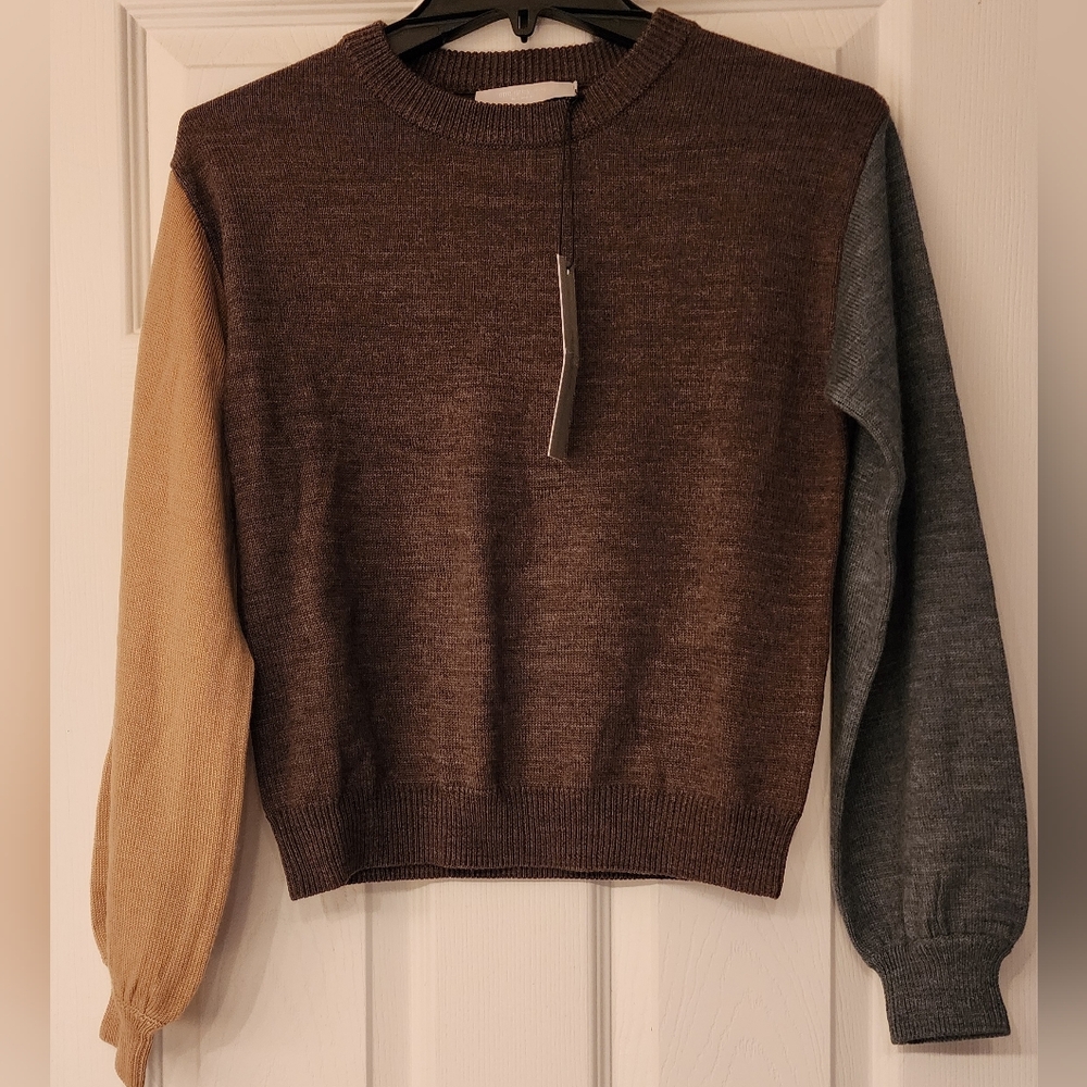 One Grey Day Womens Wool Knit Crew Neck Color Block Sweater Size XS - Picture 4 of 11